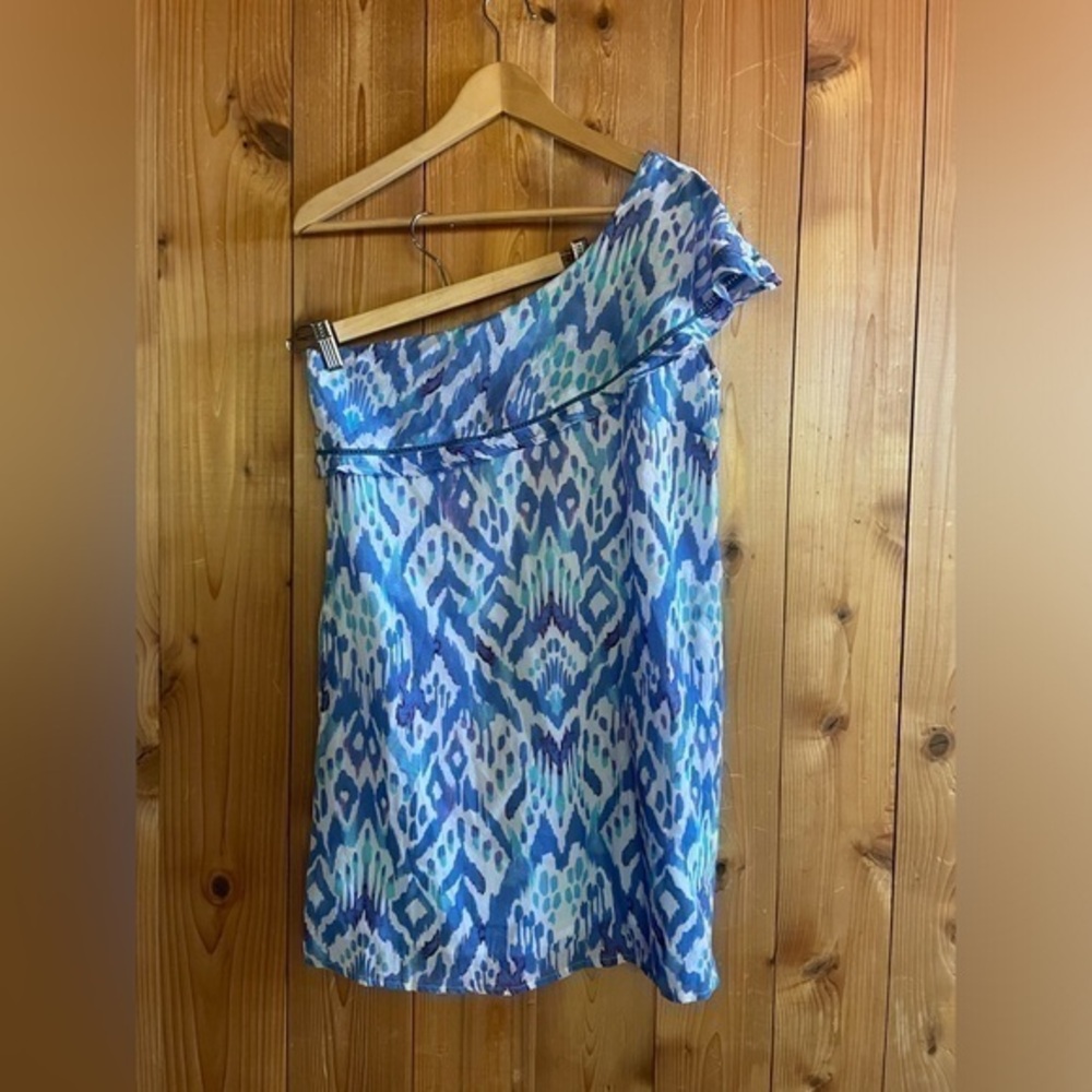 NWT Oliphant Dress One Shoulder Ruffle Blue Aqua Ikat Dress Tuckernuck S